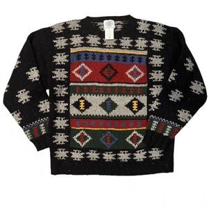 Cape Isle Knitters Sweater Wool Chunky Aztec Crewneck Pullover Geometric Size XL